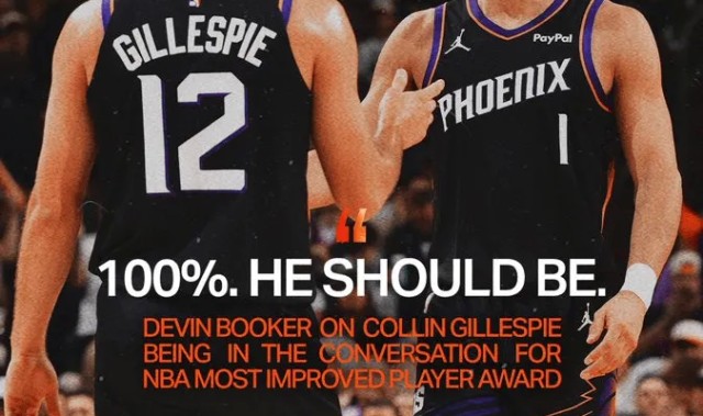 布克：吉莱斯皮绝对有机会冲击今年的最快进步球员奖